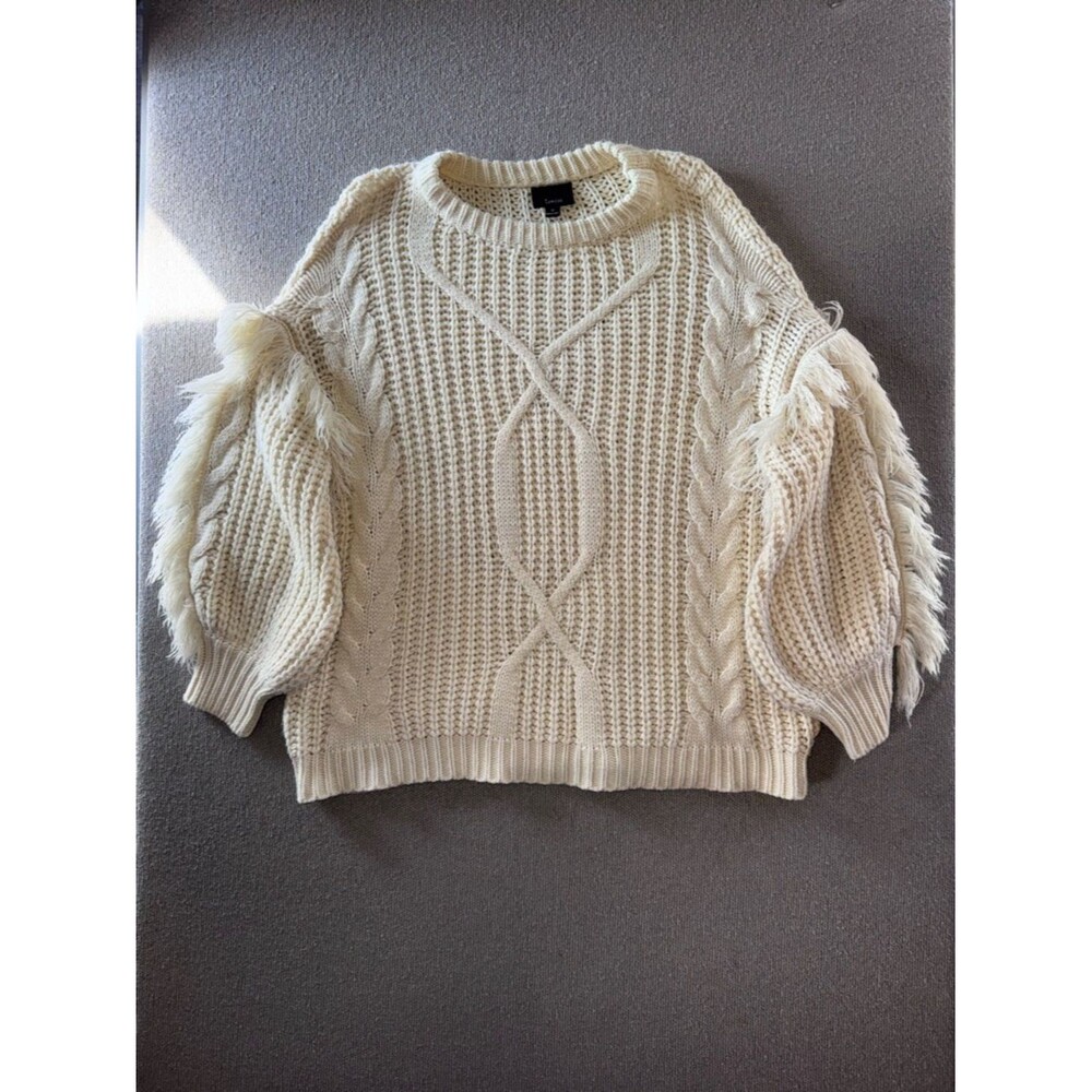 Lumiere size medium Cream Fringe Cable Knit Sweater
